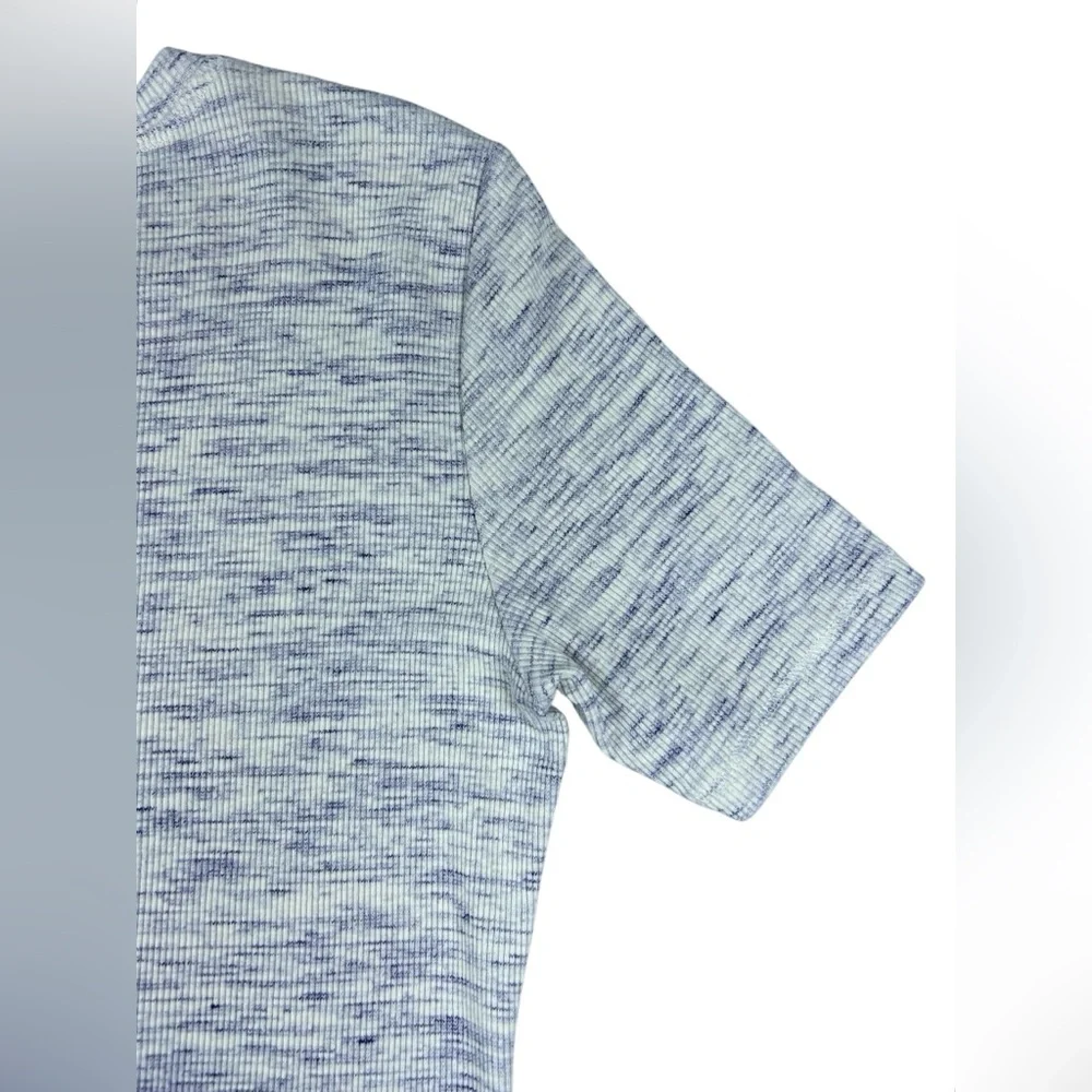 Theory Heathered Blue and Heathered Cream Short Sleeve Mini Dress - Picture 11 of 15